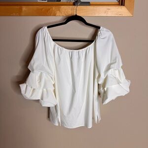 Joseph Ribkoff Elegant White Ruffle Sleeve Top